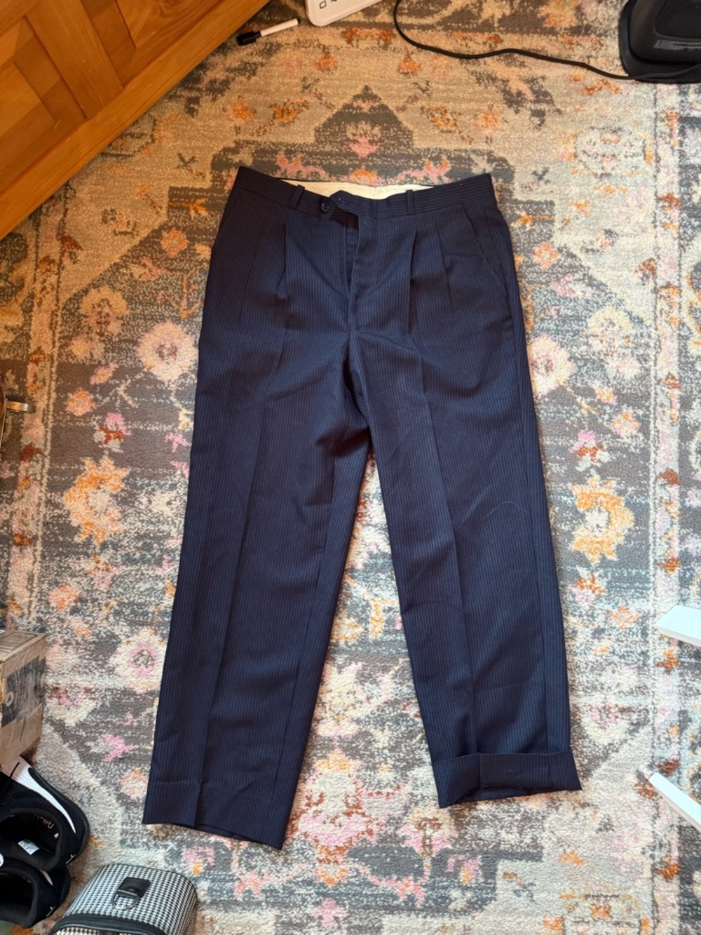 Men's Navy Pinstripe Dress Pants